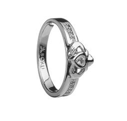 Ladies Stone Set Raised Irish Claddagh Ring