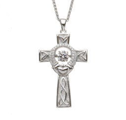 Sterling Silver Damhsa Claddagh Cross with Dancing CZ