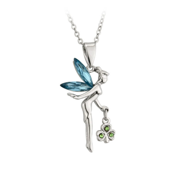 Irish Pendant Celtic Fairy Rhodium Plated & Crystals Made in Ireland