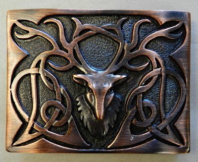Stag Head Kilt Buckle in Chocolate Bronze