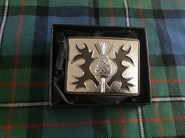 Thistle Kilt Buckle Chrome on Antique Brass