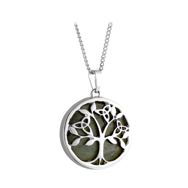 RHODIUM PLATED CONNEMARA MARBLE TREE OF LIFE PENDANT