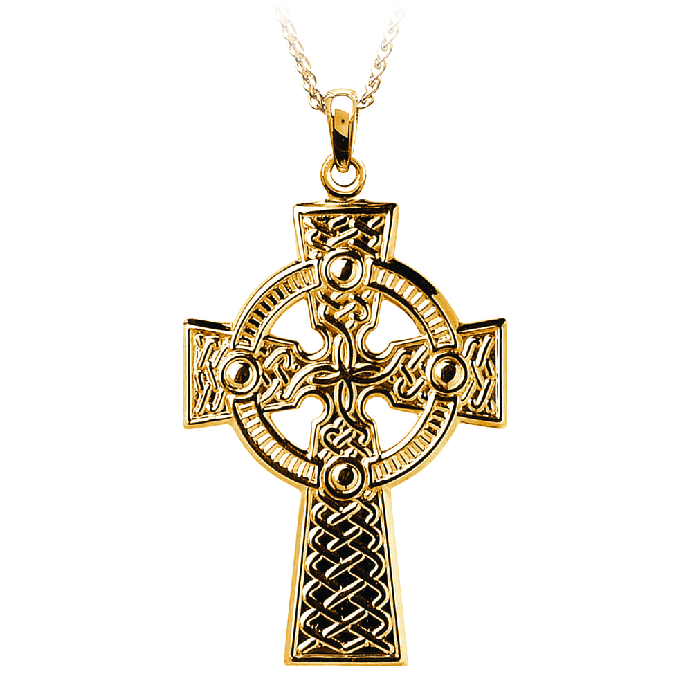 Solid 14k Yellow Gold Celtic Love Knot Heart Cross Pendant Necklace |  Jewelry America