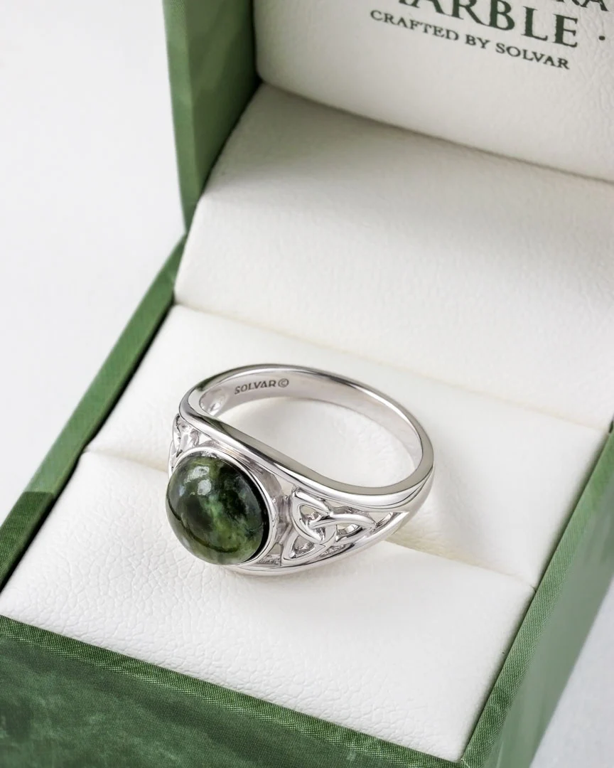 CONNEMARA MARBLE CELTIC TRINITY KNOT RING