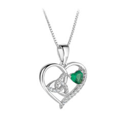 Sterling Silver Green Cz Trinity Knot Heart Necklace